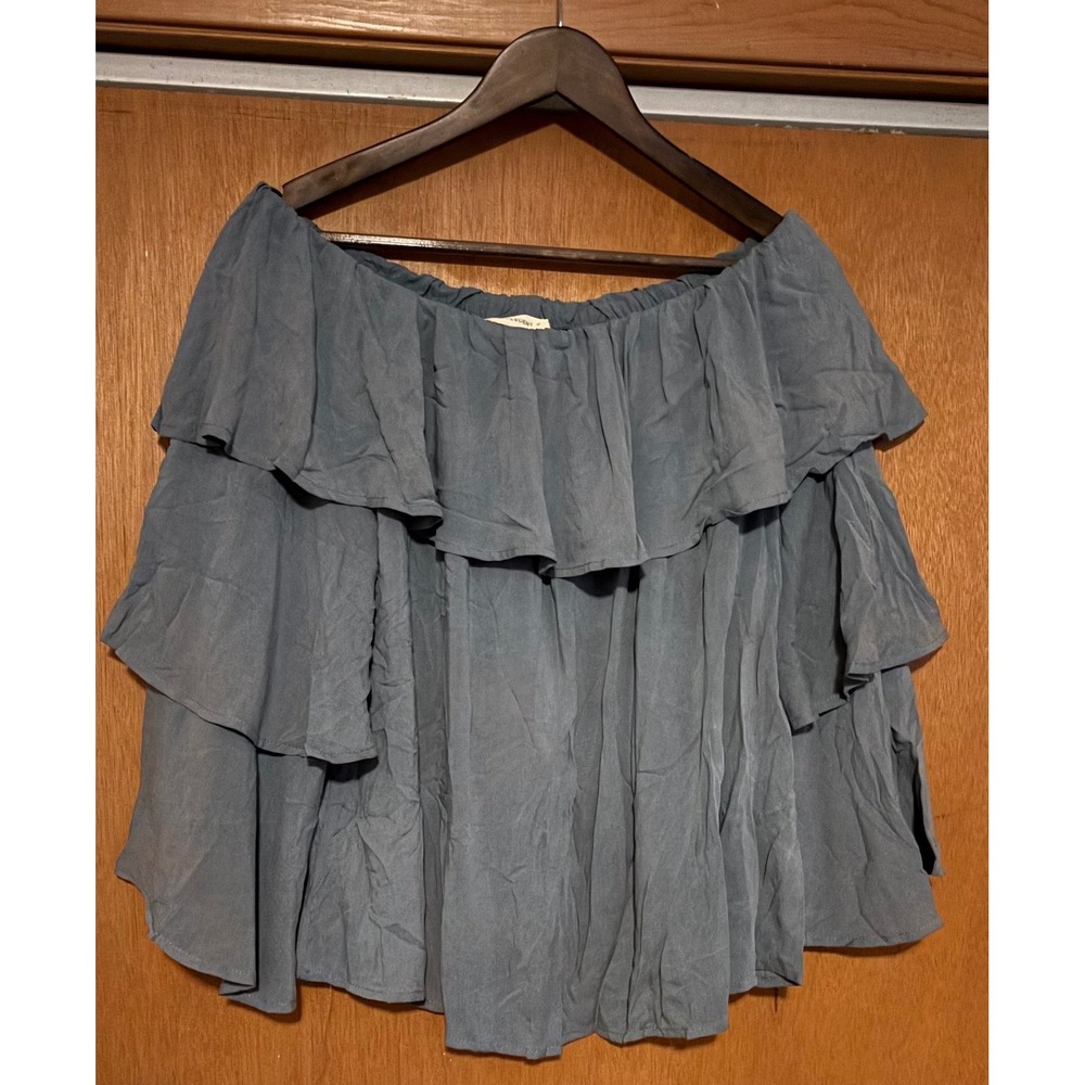 Crescent Womens Off Shoulder Ruffle Tiered Blouse Blue Medium CT4592 Made in USA